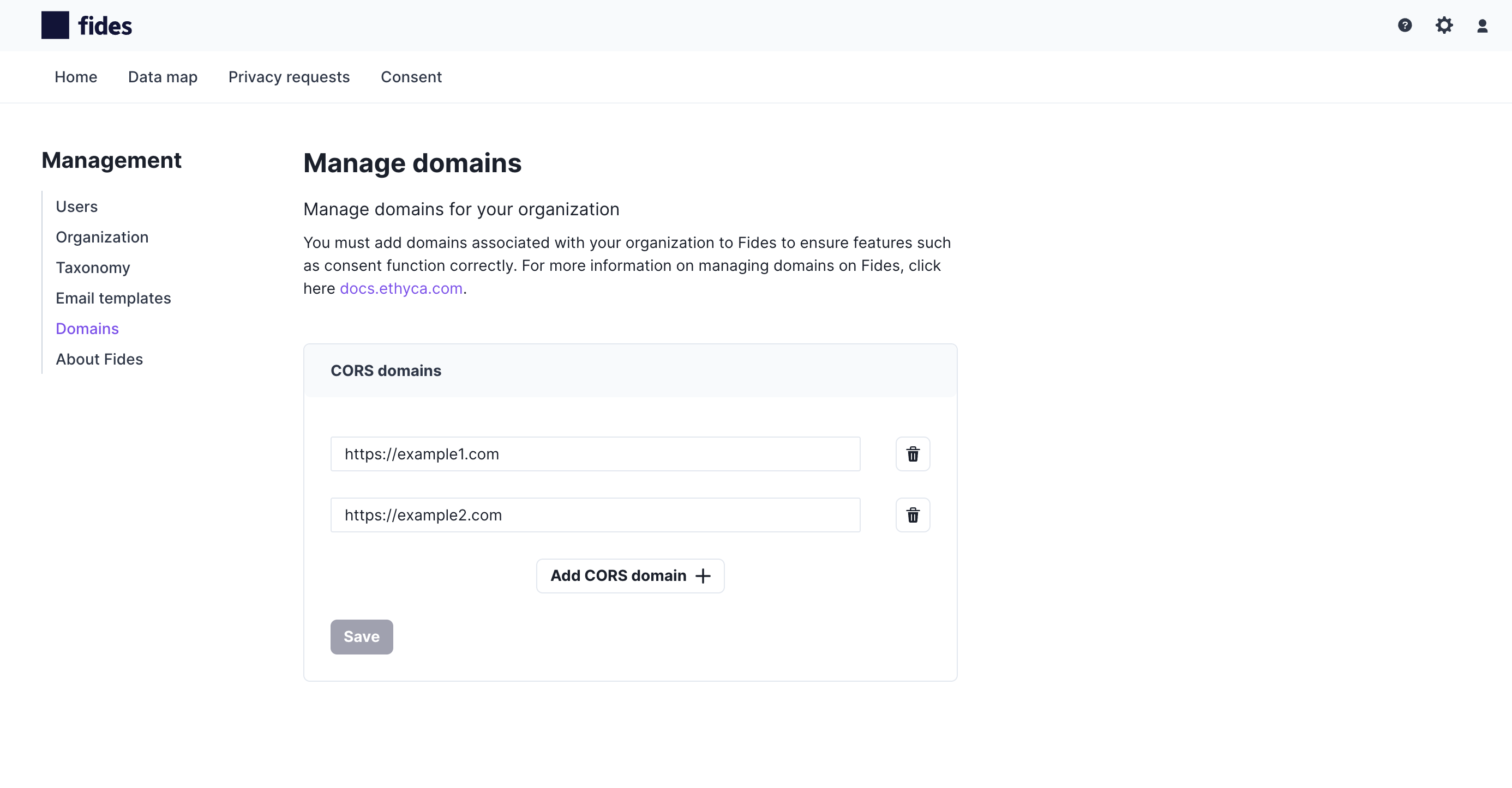 CORs domain configuration