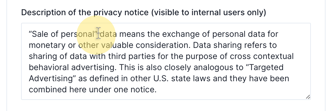 Privacy Notice Configure Description