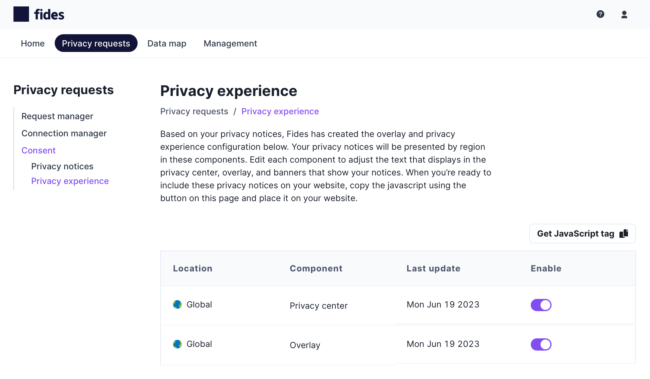 View all Privacy Experiences
