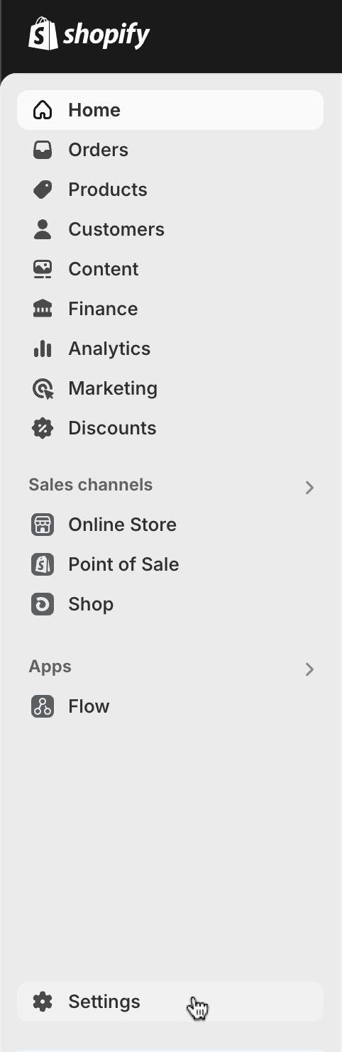 Shopify admin settings