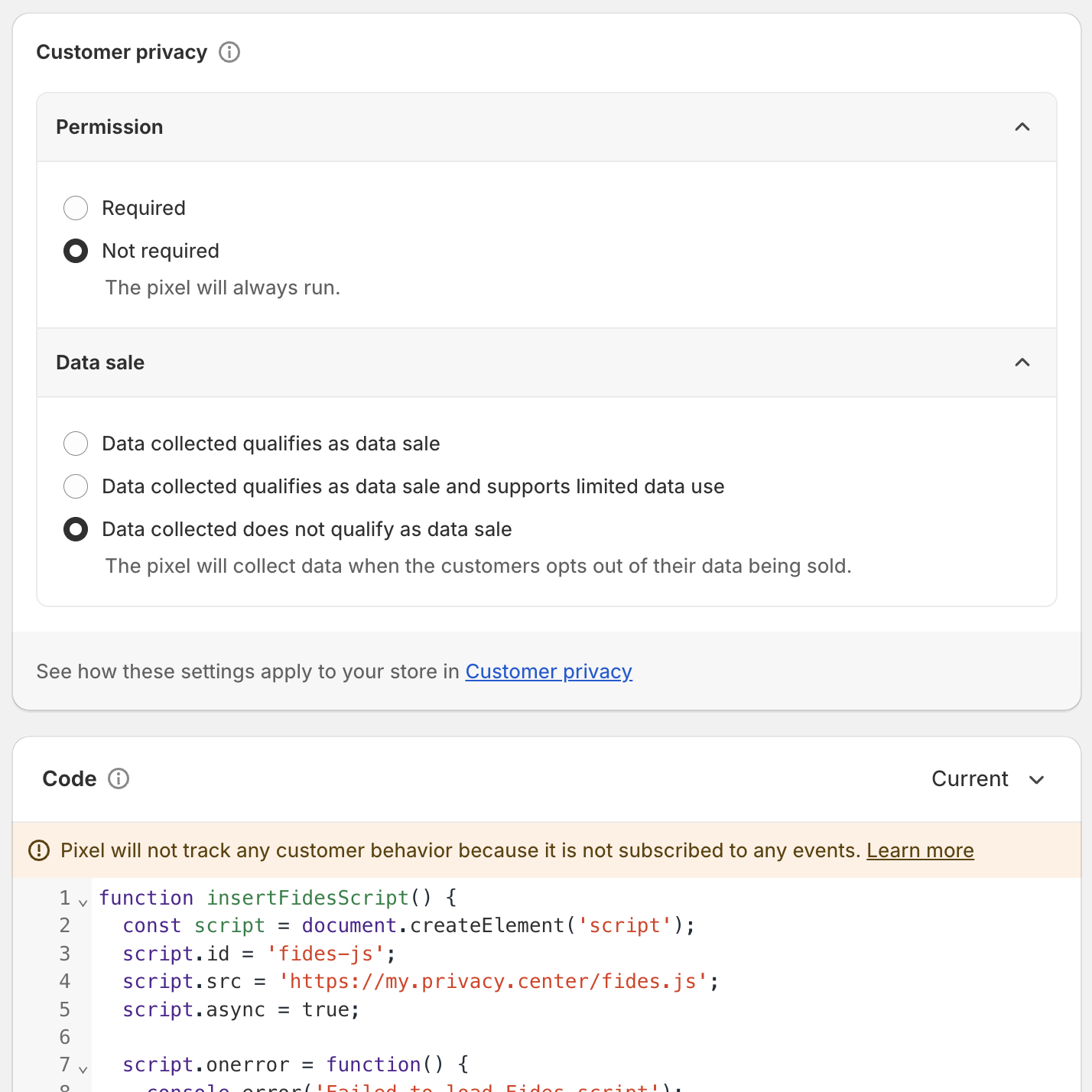 Shopify custom FidesJS pixel