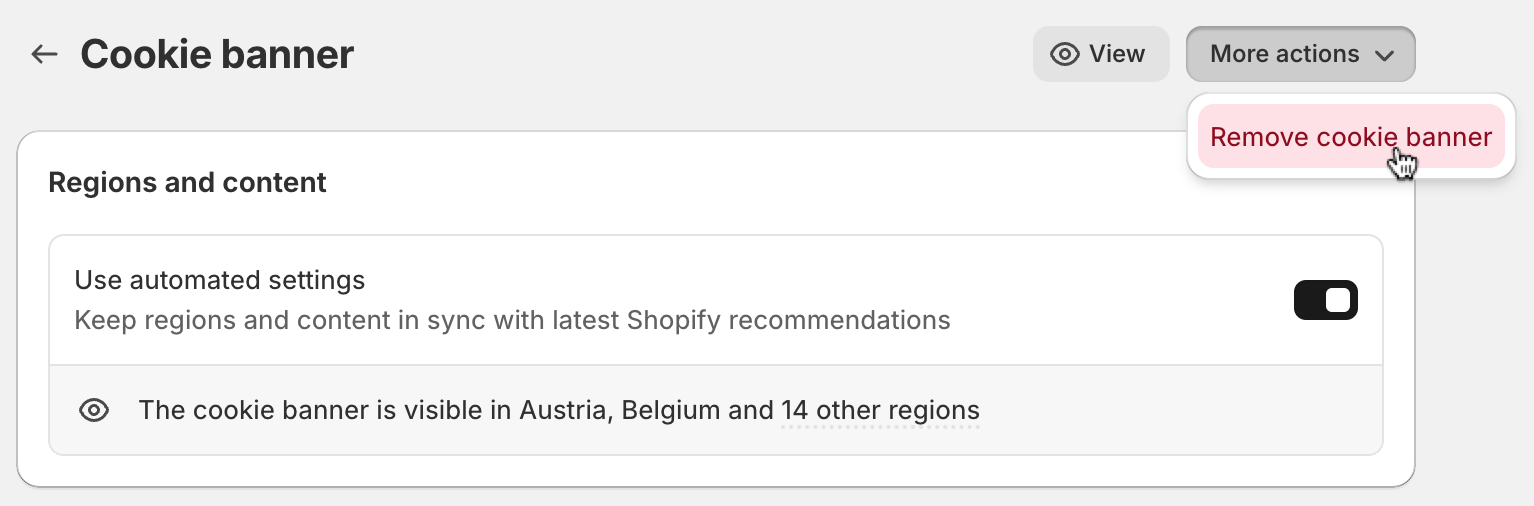 Remove Shopify cookie banner dropdown