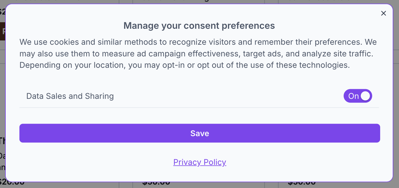 Consent Management - Opt-Out Popup