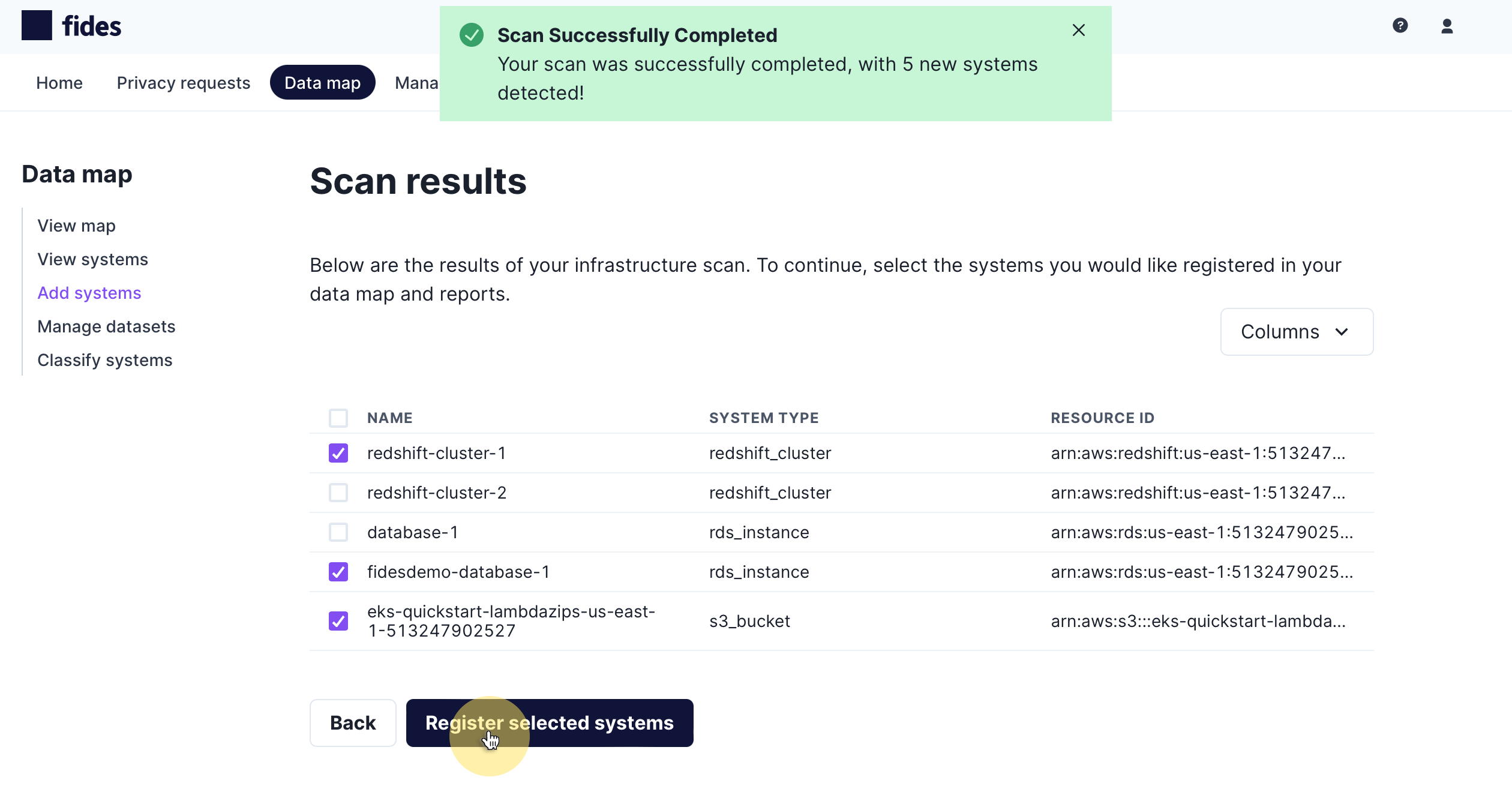 Infrastructure scanner results of disovered systemss