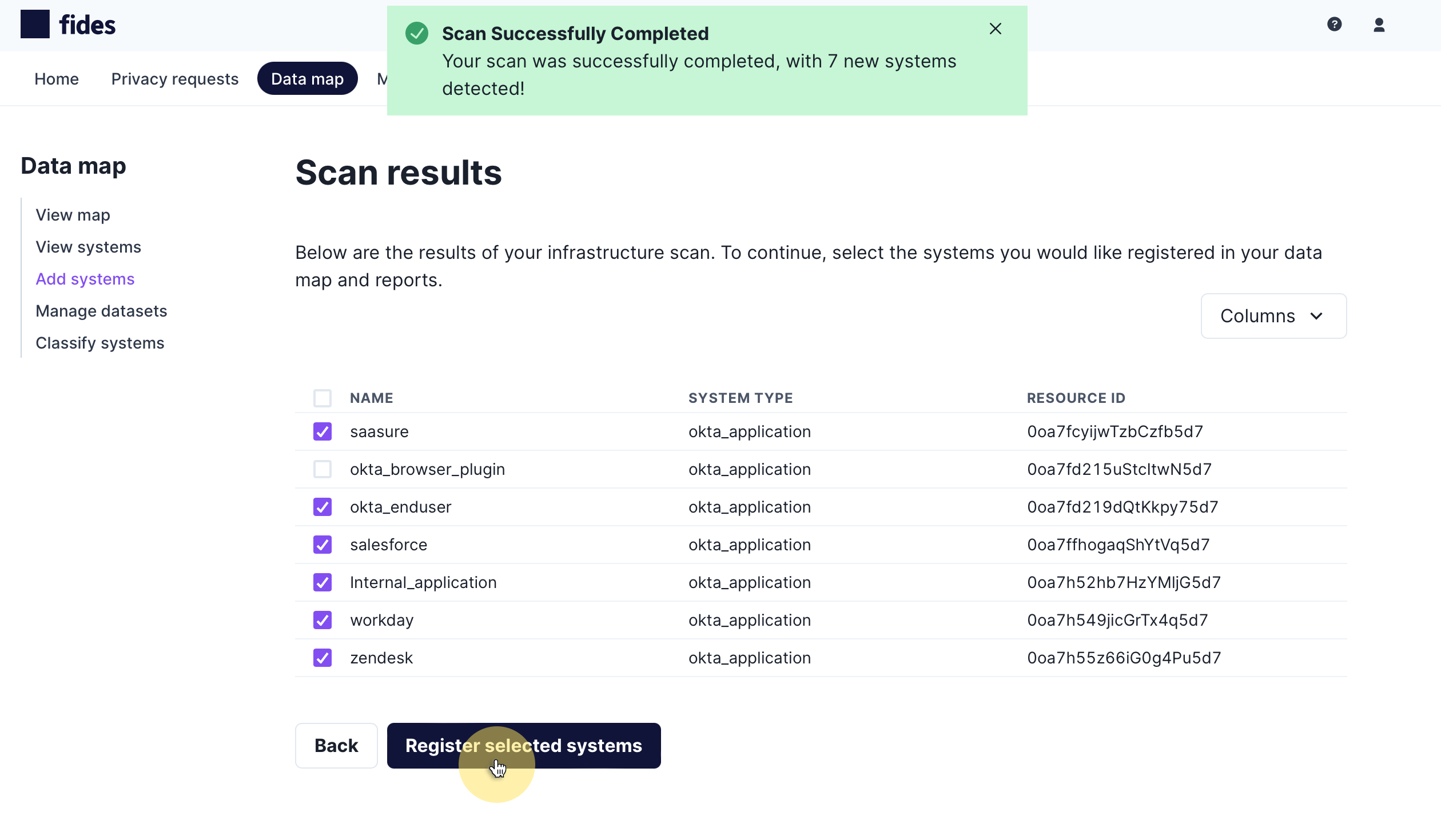 Single sign-on provider scanner results of disovered systems