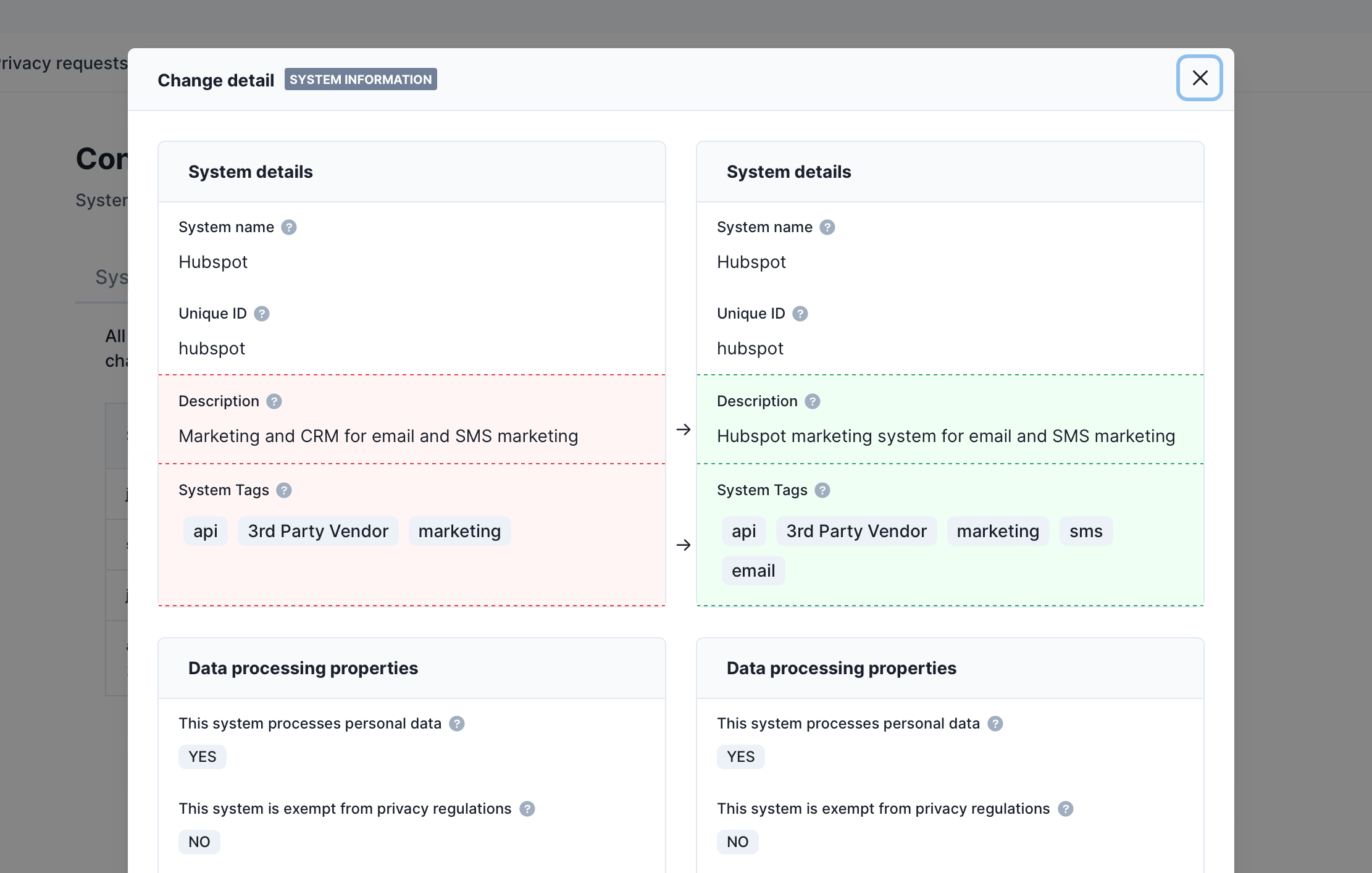 Viewing system changes