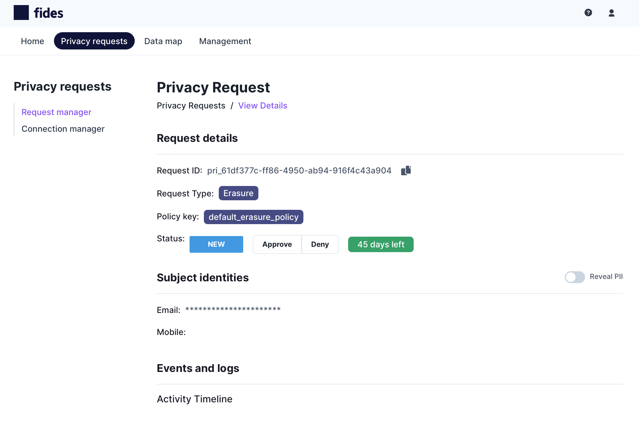 Privacy Request Details Page
