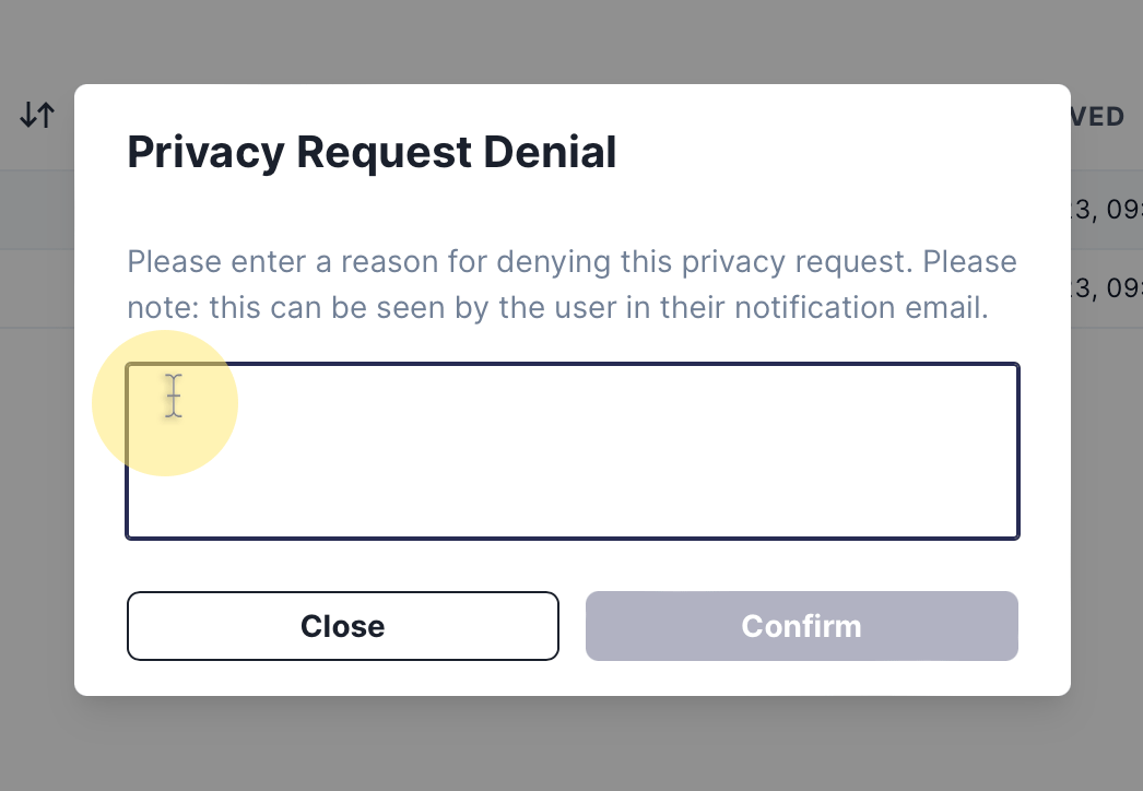 Reject Privacy Request Reason